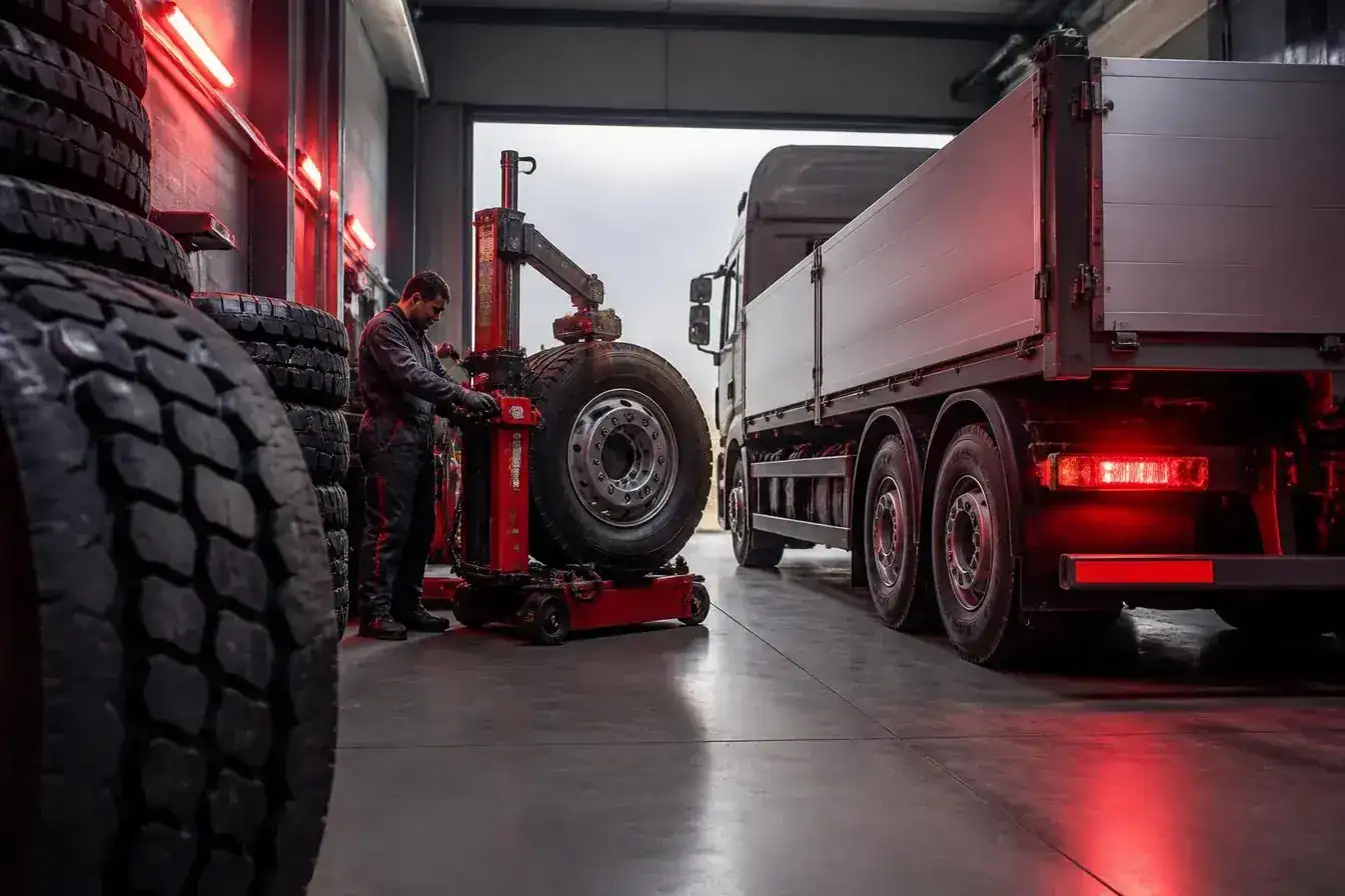 Sostituzione pneumatici per autocarri e TIR nell'officina VAMAR