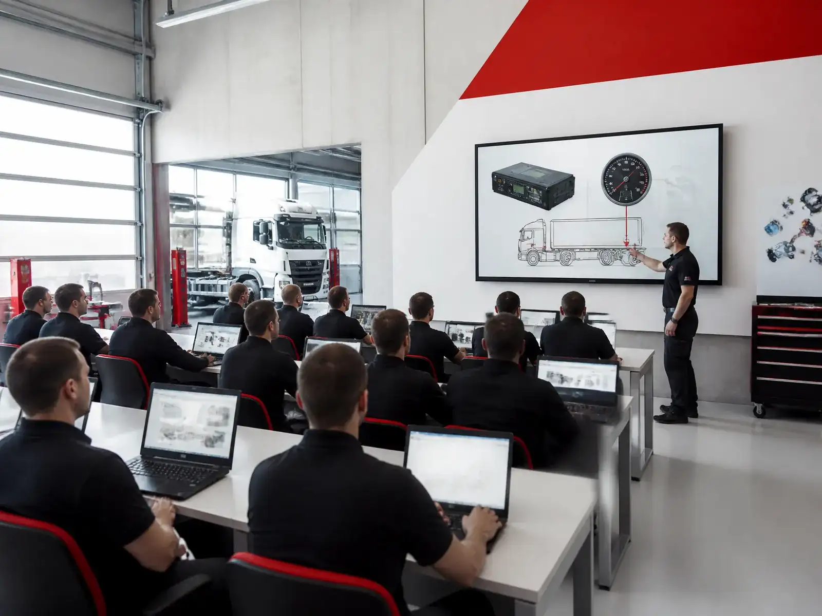 Sala corsi VAMAR con formazione tecnica su mezzi pesanti